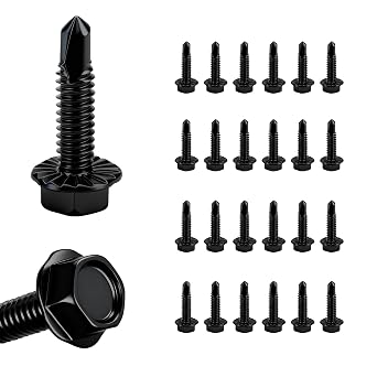 1/4" x 1" Black Hex Washer Head Self-Drilling Screws 25 PCS, Grade 8.8 Heat Treated Carbon Steel, Zinc Plated Self Tapping Screws, Industrial Strength Metal Fasteners