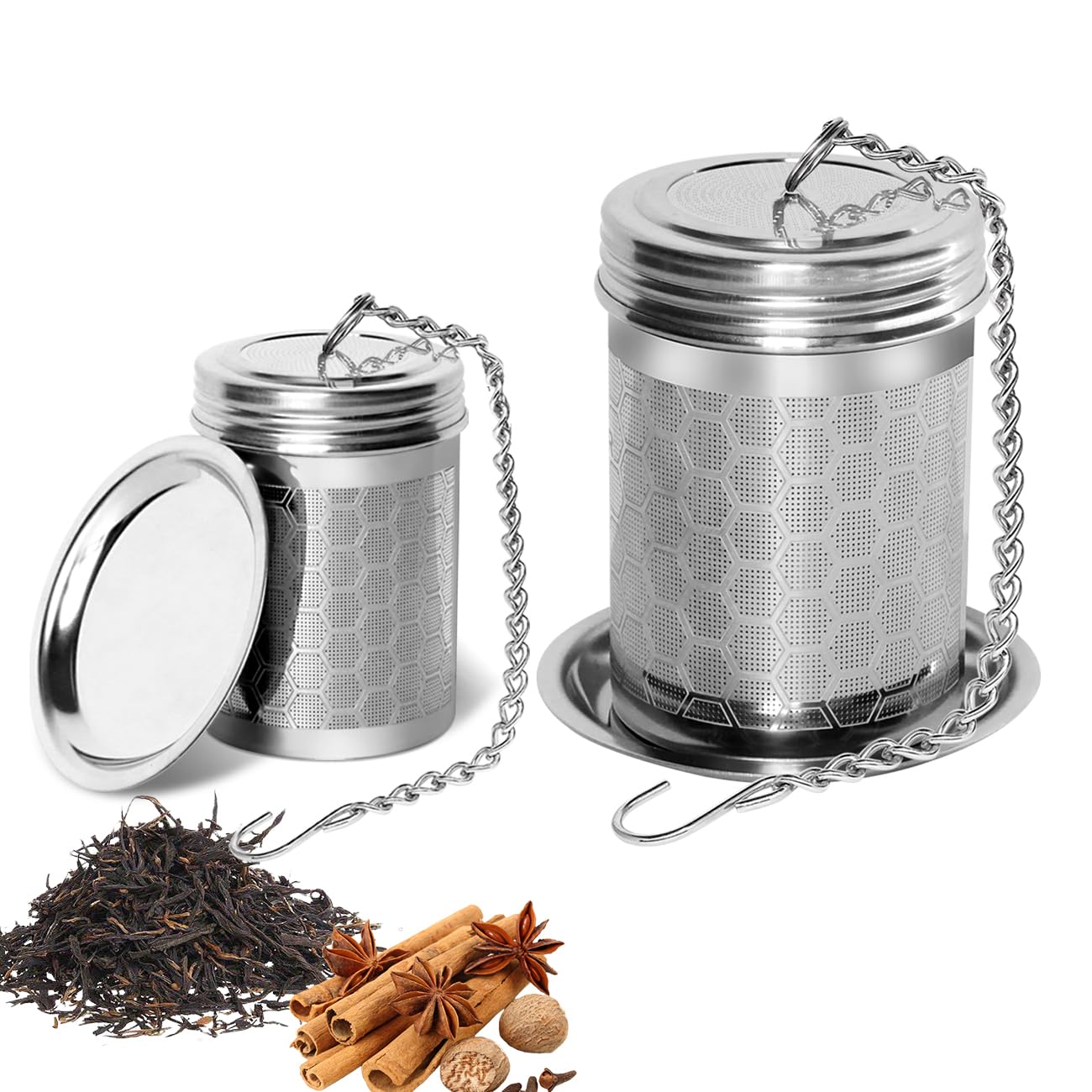 Tea Infuser(2 Pack, Large + Small), Tea Strainers for Loose Tea, Stainless Steel Extra Fine Mesh Loose Leaf Tea Steeper with Extended Chain Hook, Tea Ball for Tea, Spices & Seasoning