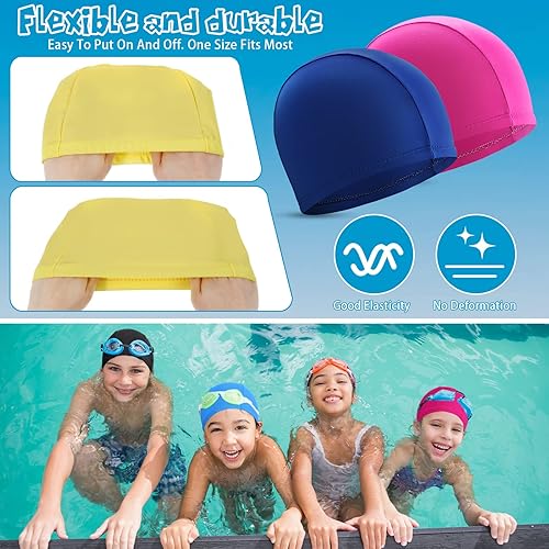 Miniatura 3 de Bonuci 24 gorras de natación elásticas de tela a granel de tela cómoda para natación, gorra de piscina elástica, gorras de baño ligeras para