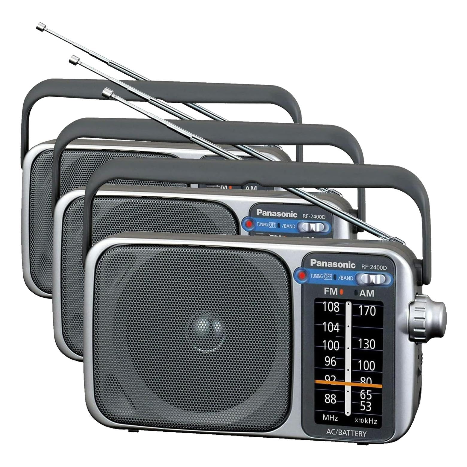 Panasonic Portable AM/FM Radio, Battery Operated Analog Radio, AC Powered, Silver (RF-2400D) (Pack of 3)