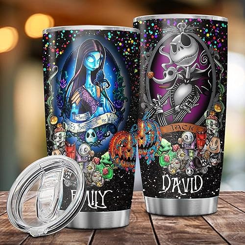 Miniatura 3 de Vaso personalizado de SallyJack para parejas diseño de pesadilla Halloween aniversario San Valentín regalos para él esposa marido antes de Navidad