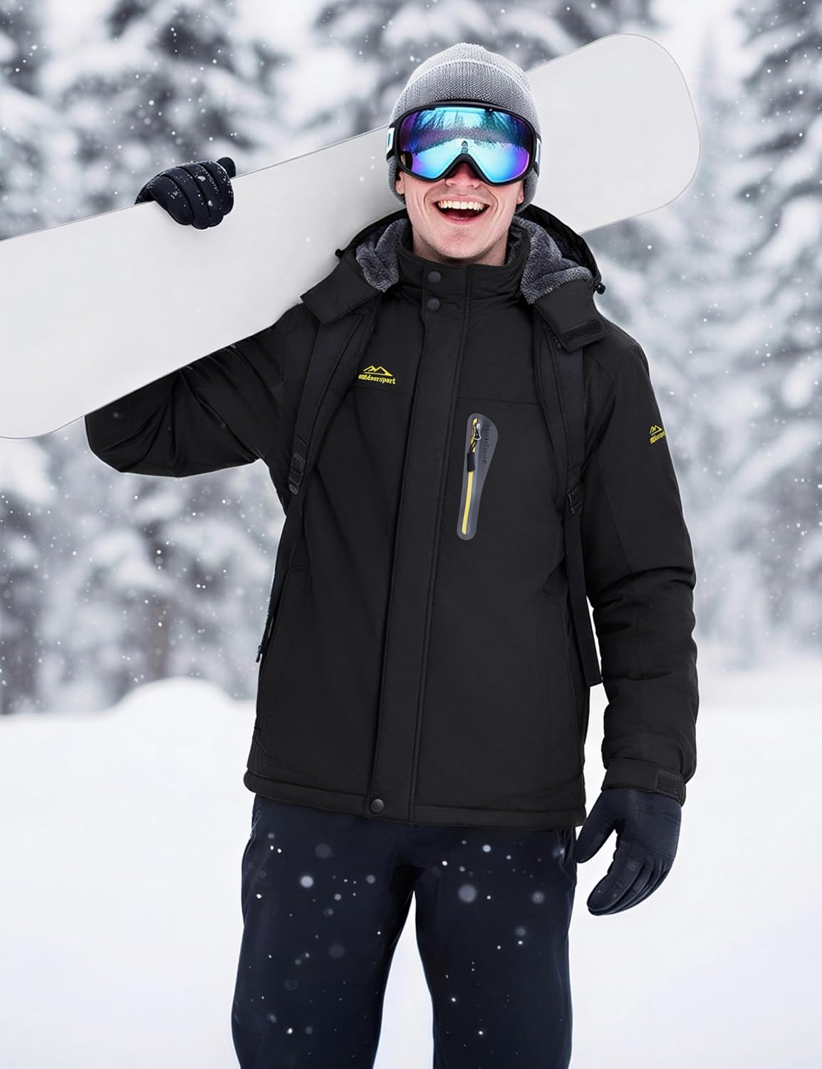 MAGCOMSEN Men's Winter Jacket Ski Snow Waterproof Fleece Coats Snowboard Warm Parka Raincoats with Hood 5 Pockets