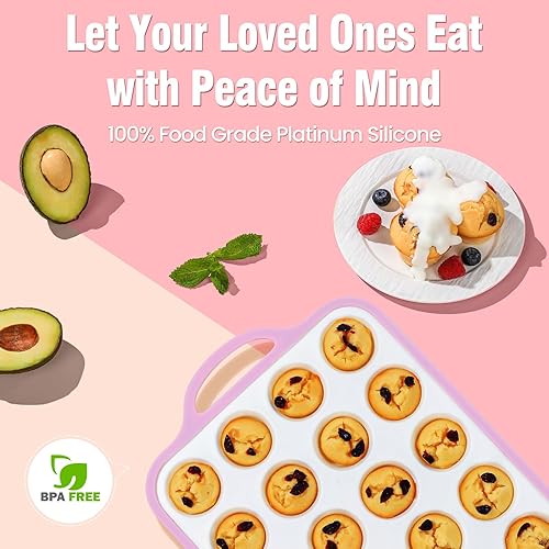 Miniatura 8 de Mini molde de silicona para magdalenas con marco reforzado de metal, 24 tazas de silicona duradera para magdalenas, magdalenas, sin BPA y apto para