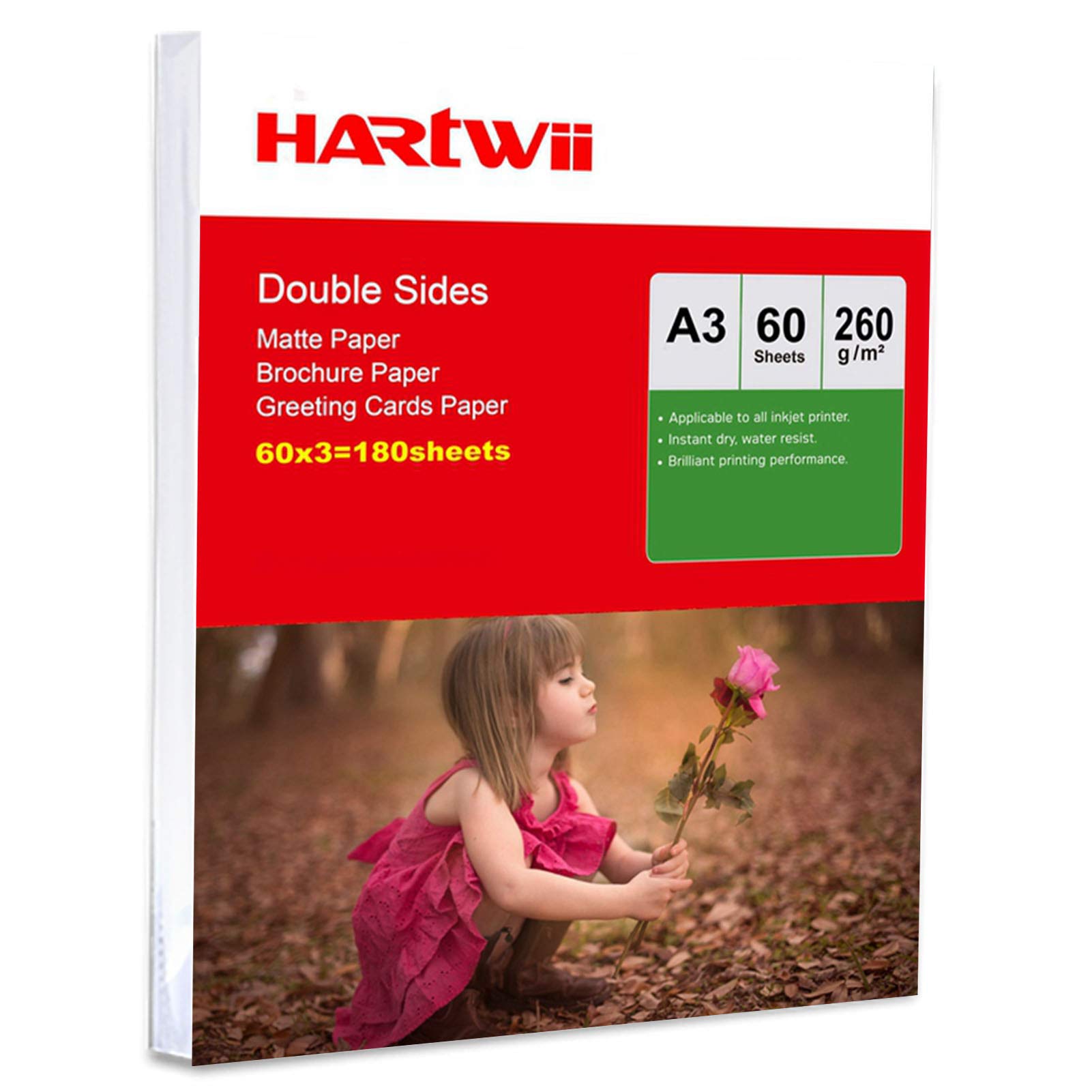 A3 dwustronny matowy gruby papier fotograficzny - 180 arkuszy 260 g/m2 nadruk po obu stronach super biały papier atramentowy Hartwii