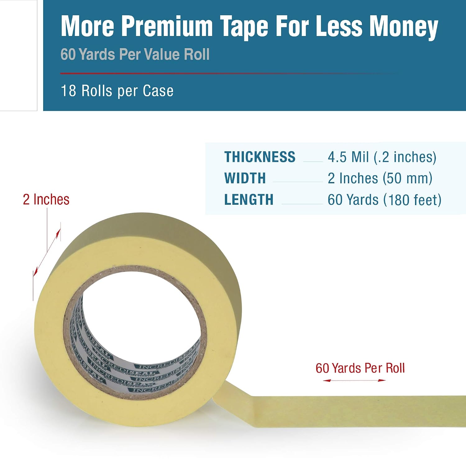 IncrediSeal Masking Painters Low Tack Tape, 60 Yards x 4.50 mil (2 Inch)