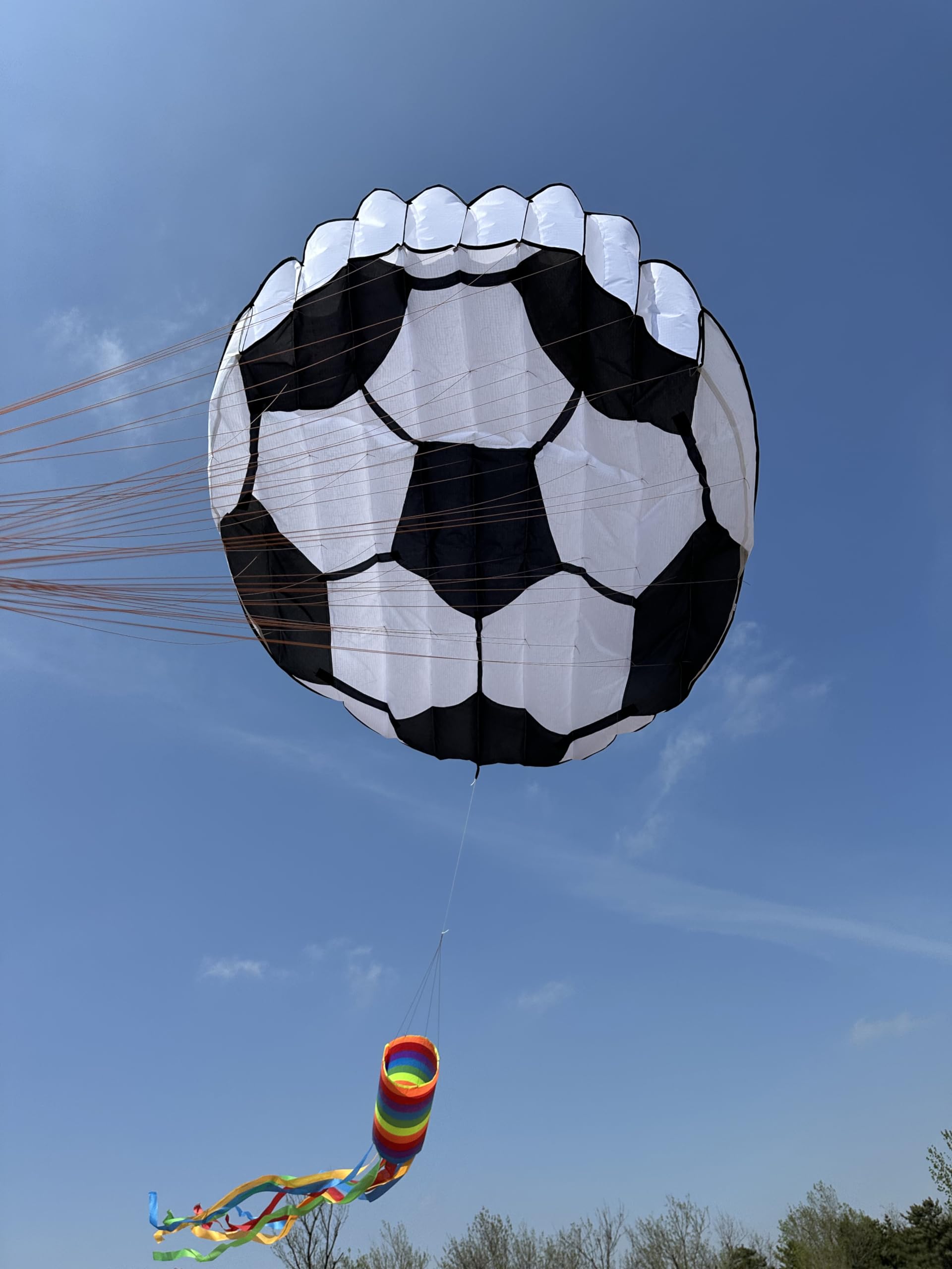 Adult Large Kite, 3D Soccer Ball Frameless Soft Umbrella Giant Kite, Easy to Fly on Beach and Amusement Park with 330 Ft Long Kite String, Age 12 and Above (60