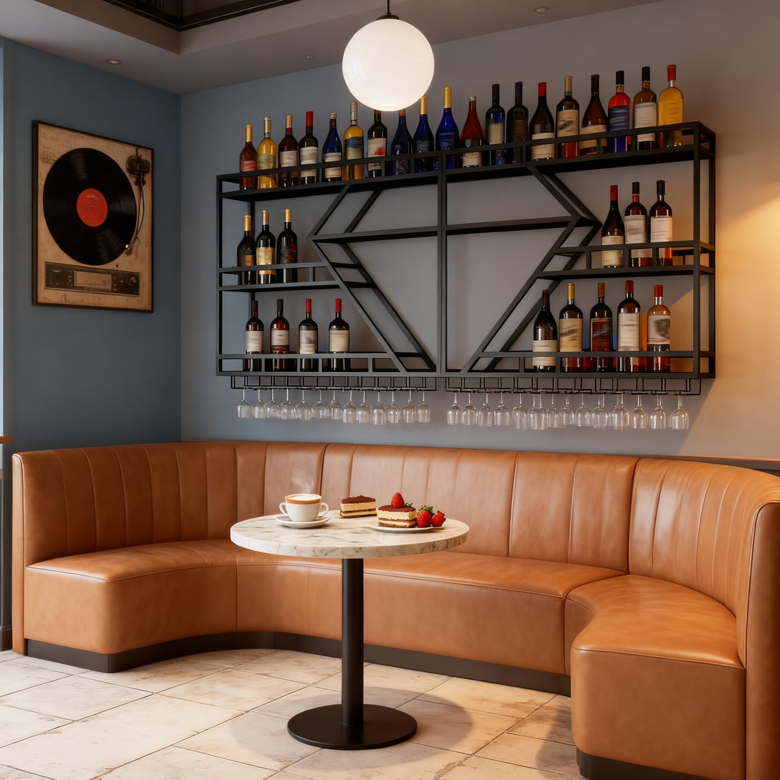 Portabottiglie da Parete, 3 livelli multifunzione Espositore Portabottiglie per Vino con Guardrail, Porta bottiglie di vino da parete con supporto in vetro (nero, 3 Tier,200cm)