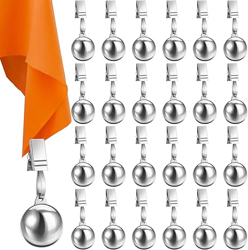 Miniatura 1 de Lounsweer 6 piezas de pesas de acero inoxidable para mantel con clips añadidos para picnic al aire libre, jardín, patio, fiesta, camping, mesa de