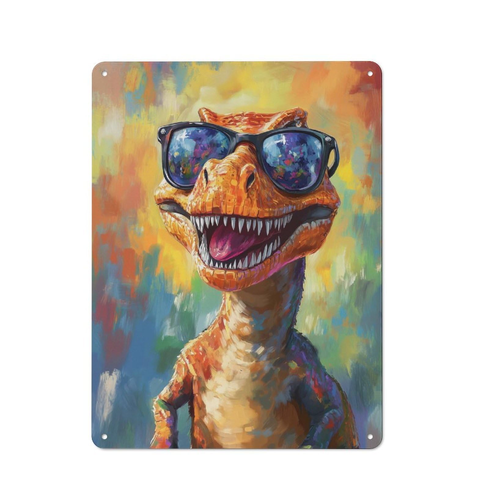 Junmoney Cool Dinosaur Portrait Rustic Metal Wall Decor 40X30cm, Country Metal Sign For Kitchen, Cottage, Porch Or Garden Room