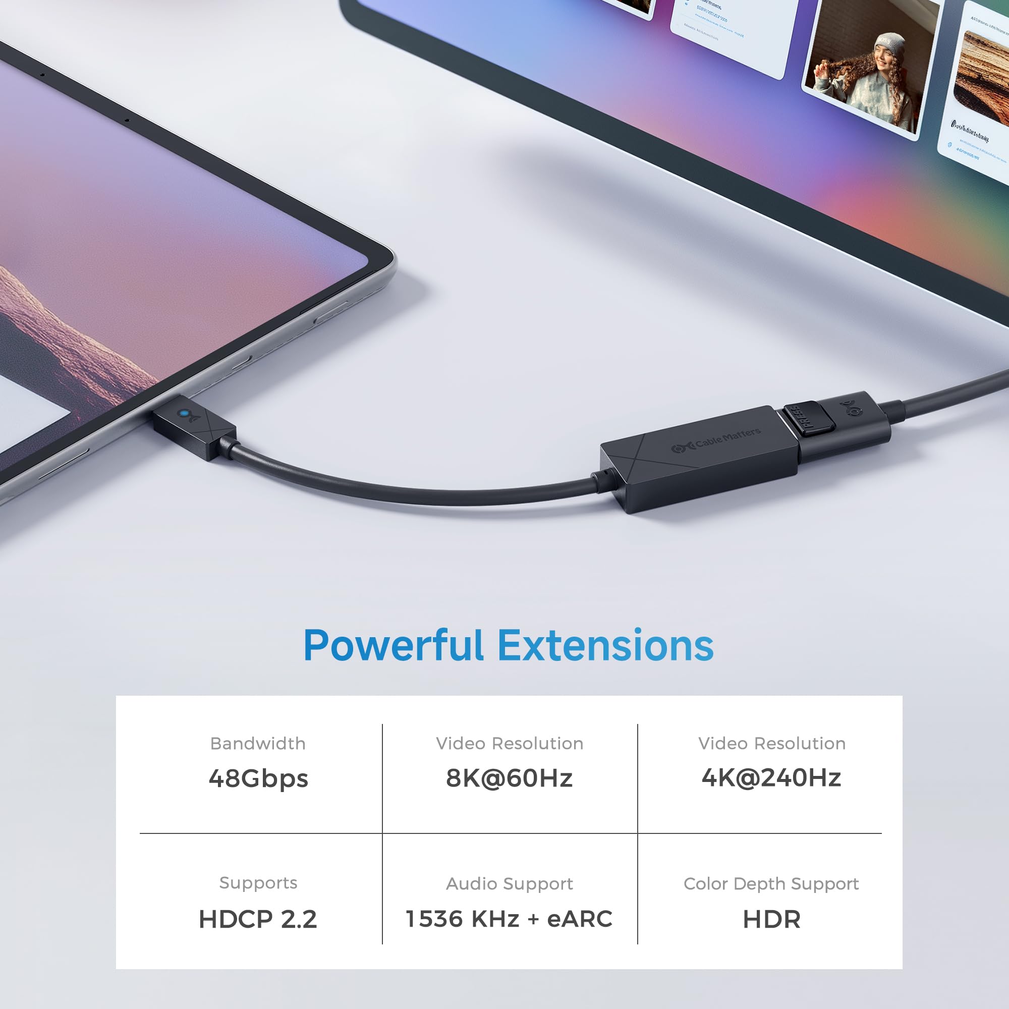 Cable Matters [Progettato per Microsoft Surface] Adattatore da USB C a DisplayPort 1.4, supporta 4K a 240 Hz, 8K a 60 Hz, HDR, compatibile con Surface Pro, Surface Laptop, Surface Book con USB-C o