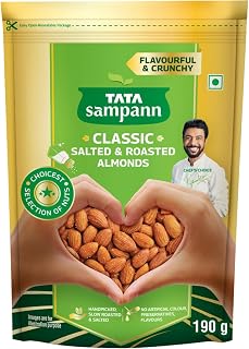 Tata Sampann Classic Salted & Roasted Almonds/Badam, Flavourful & Crunchy Snack, Handpicked, Salted & Slow Roasted Almond Price In India