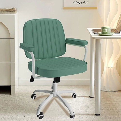 Cadeira de Descanso Ajustável com Apoio de Braços, Assento Confortável, Base Giratória com Rodas FU, Disponível em 6 Cores (Verde)