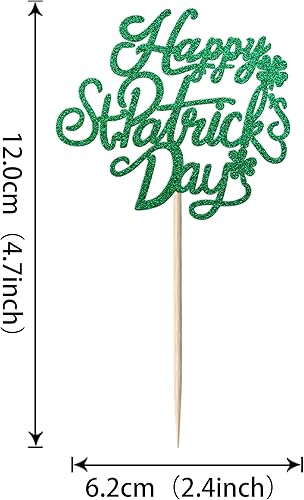 Miniatura 2 de Paquete de 24 decoraciones para cupcakes del Día de San Patricio, trébol de cuatro hojas con purpurina verde, bandera irlandesa, decoración para