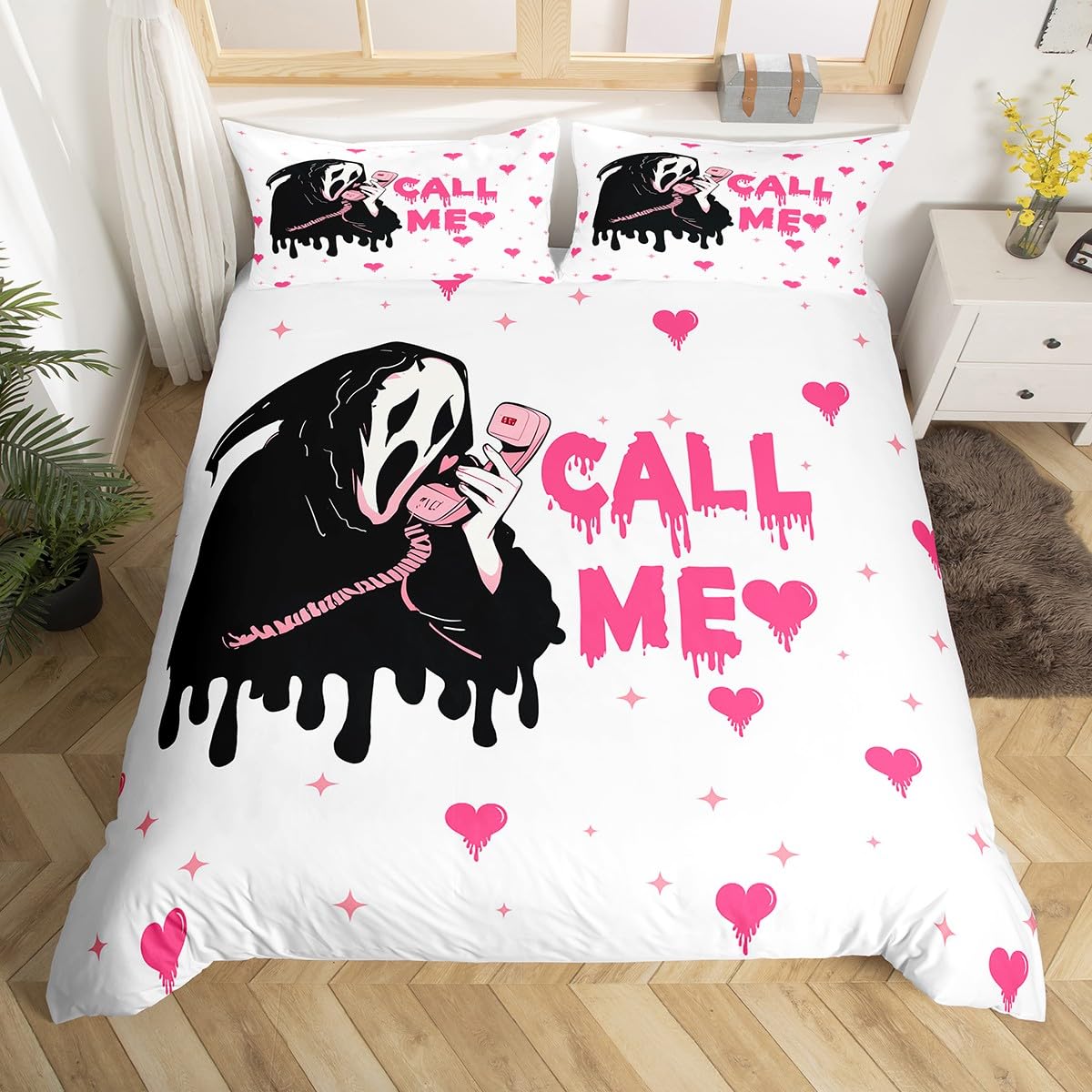 Homemissing Skull Ghost Printed Duvet Cover Set Super King Size Boys Girls Happy Halloween Bedding Set Breathable Soft Horror Theme Duvet Cover 3Pcs Love heart Bedroom Decor โ image 1