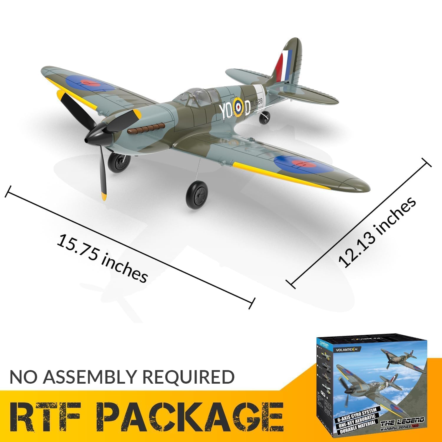 VOLANTXRC Avion télécommandé 4-CH RC Spitfire Fighter Avion radiocommandé 14+ pour débutants avec système de stabilisation Xpilot, voltige avec Une Seule Touche (761-12 Blue)