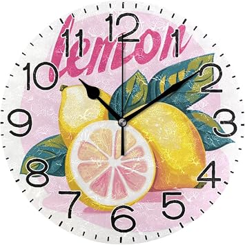 ALAZA Lemon Wall Clock Battery Operated Non Ticking Silent Quartz Analog Rustic Farmhouse Round Clock Retro Decor for Home Kitchen Living Room Bathroom
