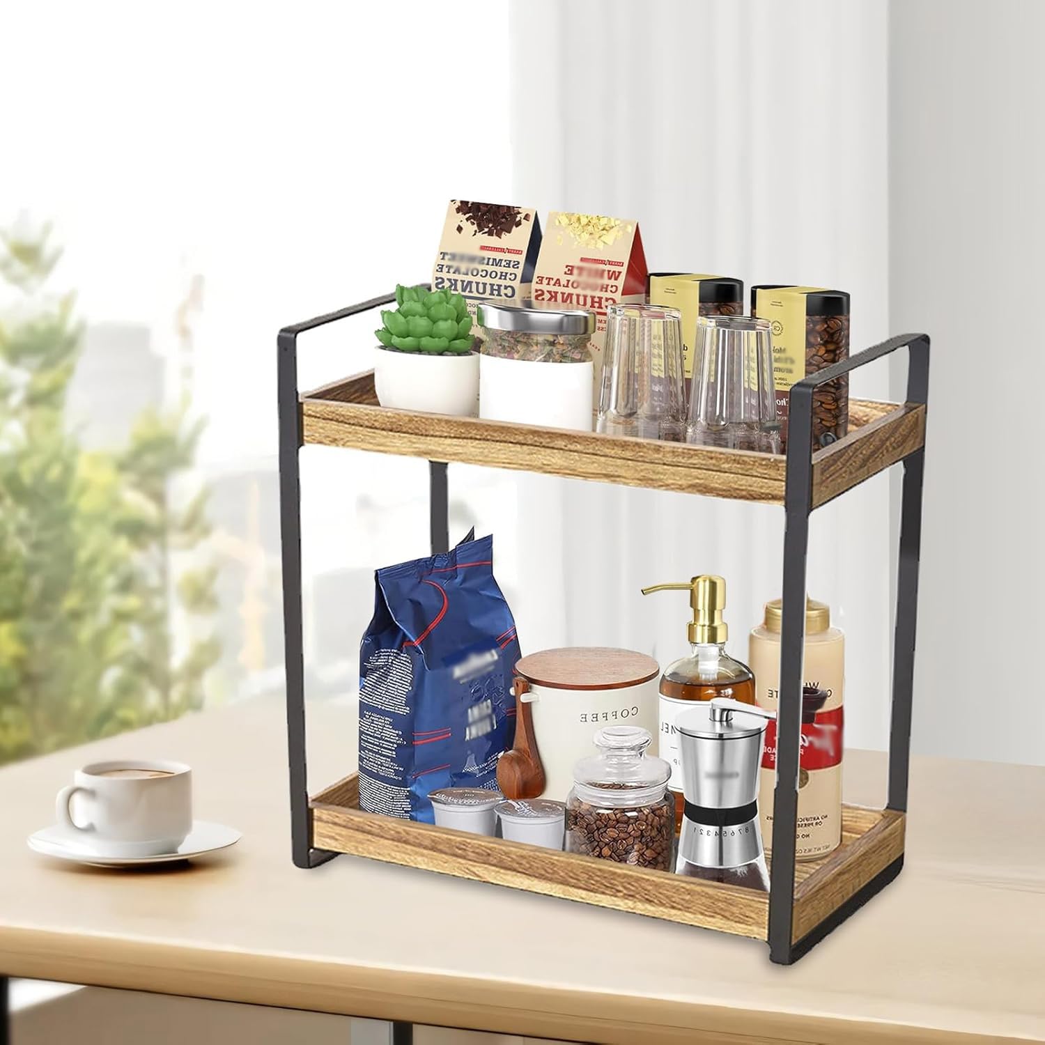 Organizer per bar in legno a 2 animali, ideale per conservare spezie da cucina, articoli da toeletta e accessori da caffè per piani d'ufficio