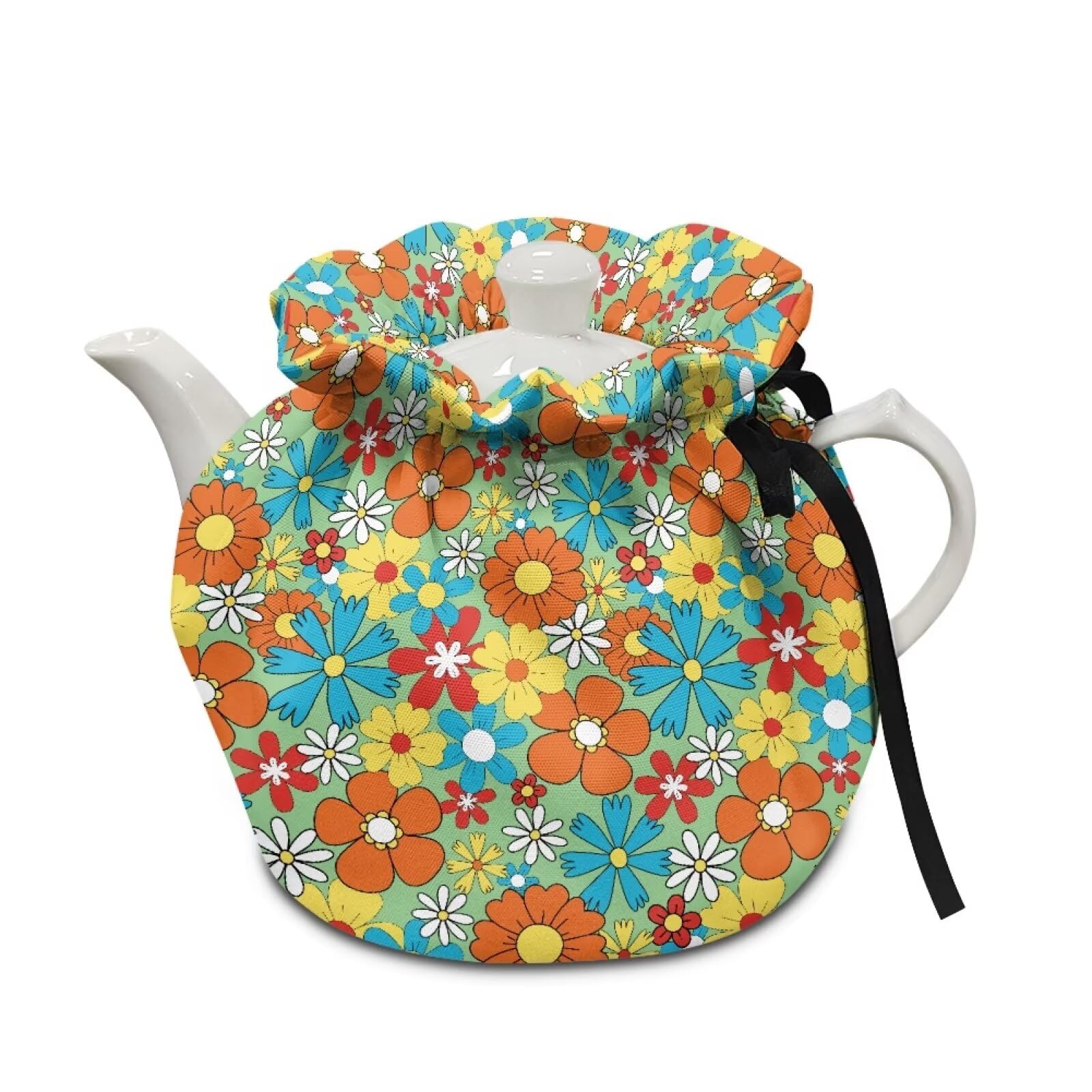 Hippie Flower Tea Cozy for Teapot, Heat Resistant Kettle Dust Cover, Breakfast Warmer Keep Warm Fit for Most Standard Size Teapots