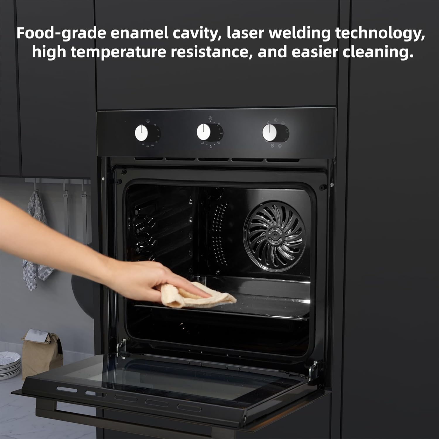 24 inch Built-in Single Wall Oven, 2.5Cu. ft Convection Electric Oven, Knob Control, Safety Lock, Timer, 3D Surround Heating, Stainless Steel