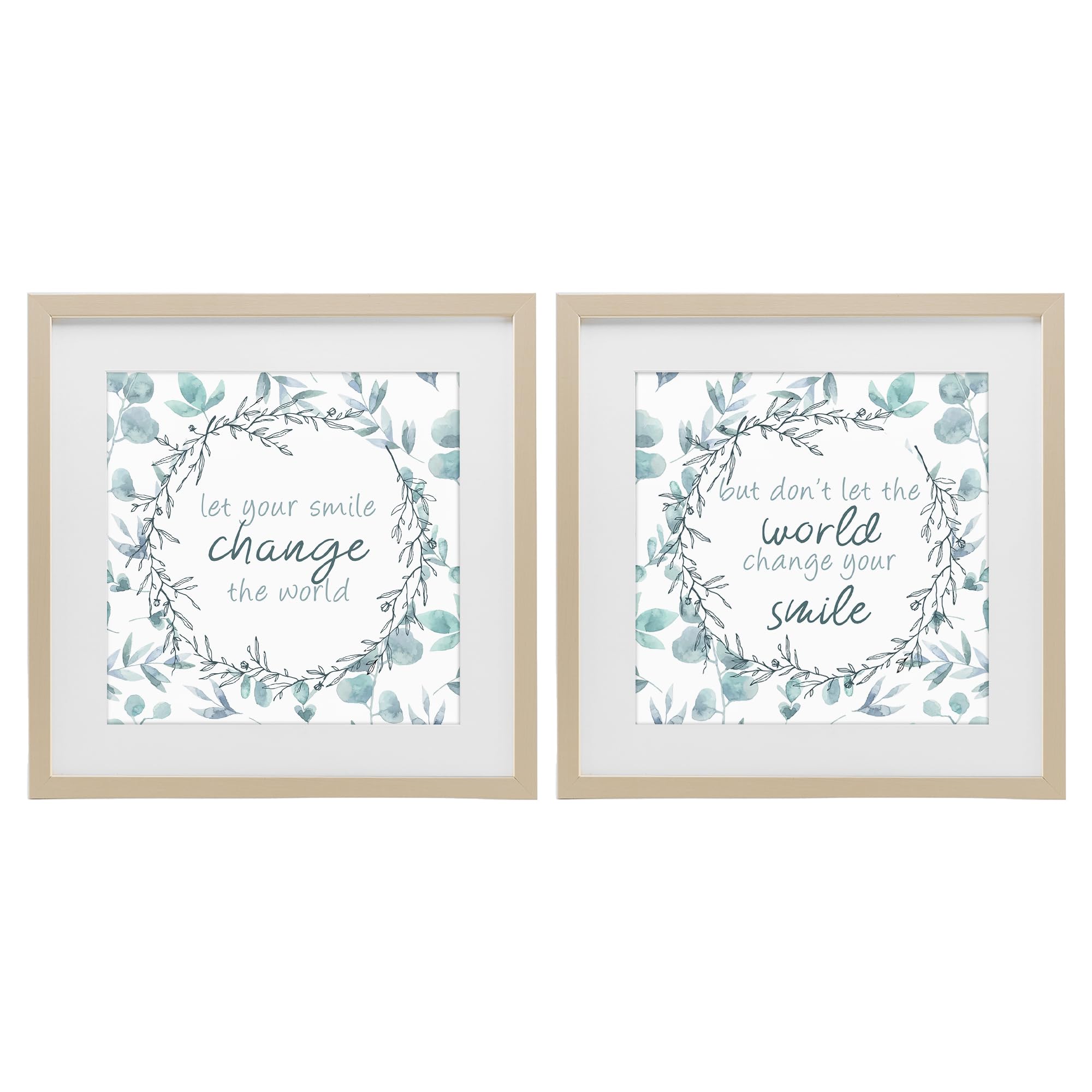 Stupell Industries 'Inspirational Smile Quotes', 2pc Framed Print Under Glass Set, Brown, 16 x 16 Inches, Easy to Hang and Sturdy, Made in USA, by Kim Allen