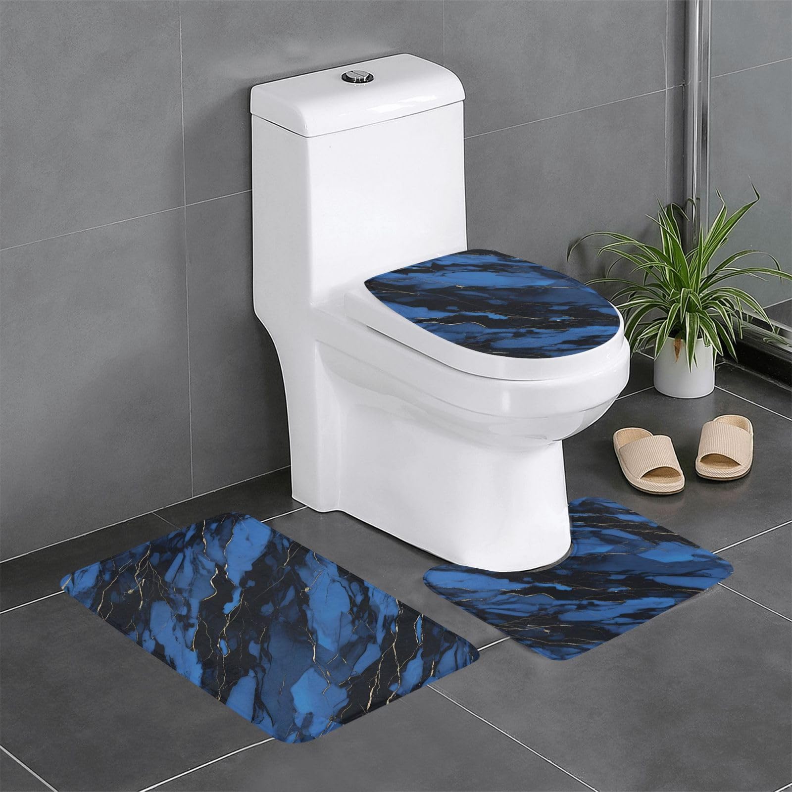 Tapis de bain antidérapant bleu foncé séchage rapide lot 3