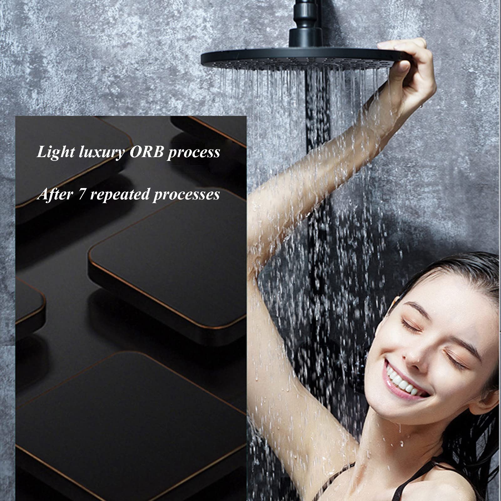 Cabezal de ducha, cabezal de ducha de lluvia de alta presión de 8 pulgadas/cabezal de ducha de mano con brazo de extensión, cabezal de ducha antifugas con soporte y manguera, color negro