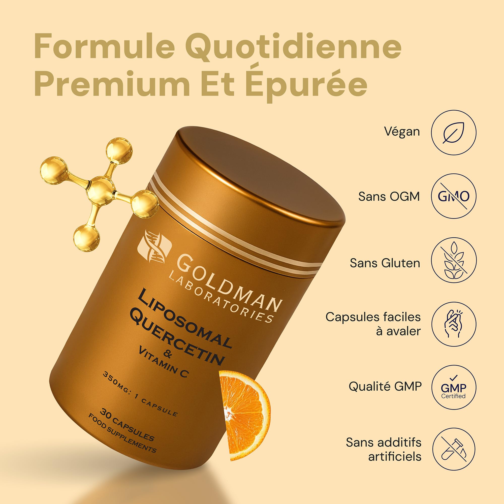 Liposomal Quercetin - Goldman Laboratories - 30 gélules végétales avec vitamine C - Antioxydant - Anti-inflammation - Immunité