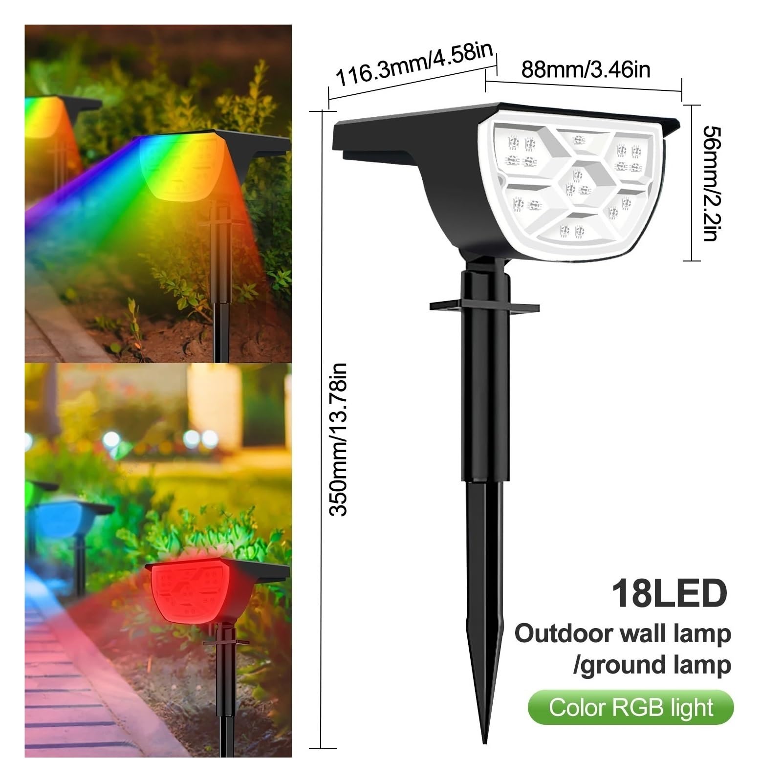 Faretto Paesaggistico Da Esterno 4PC 68 LED IP65 Impermeabile 3 Modalità Di Illuminazione Ad Energia Solare For Garage Cortile Porta D'ingresso Luminoso Ed Elegante(RGB)