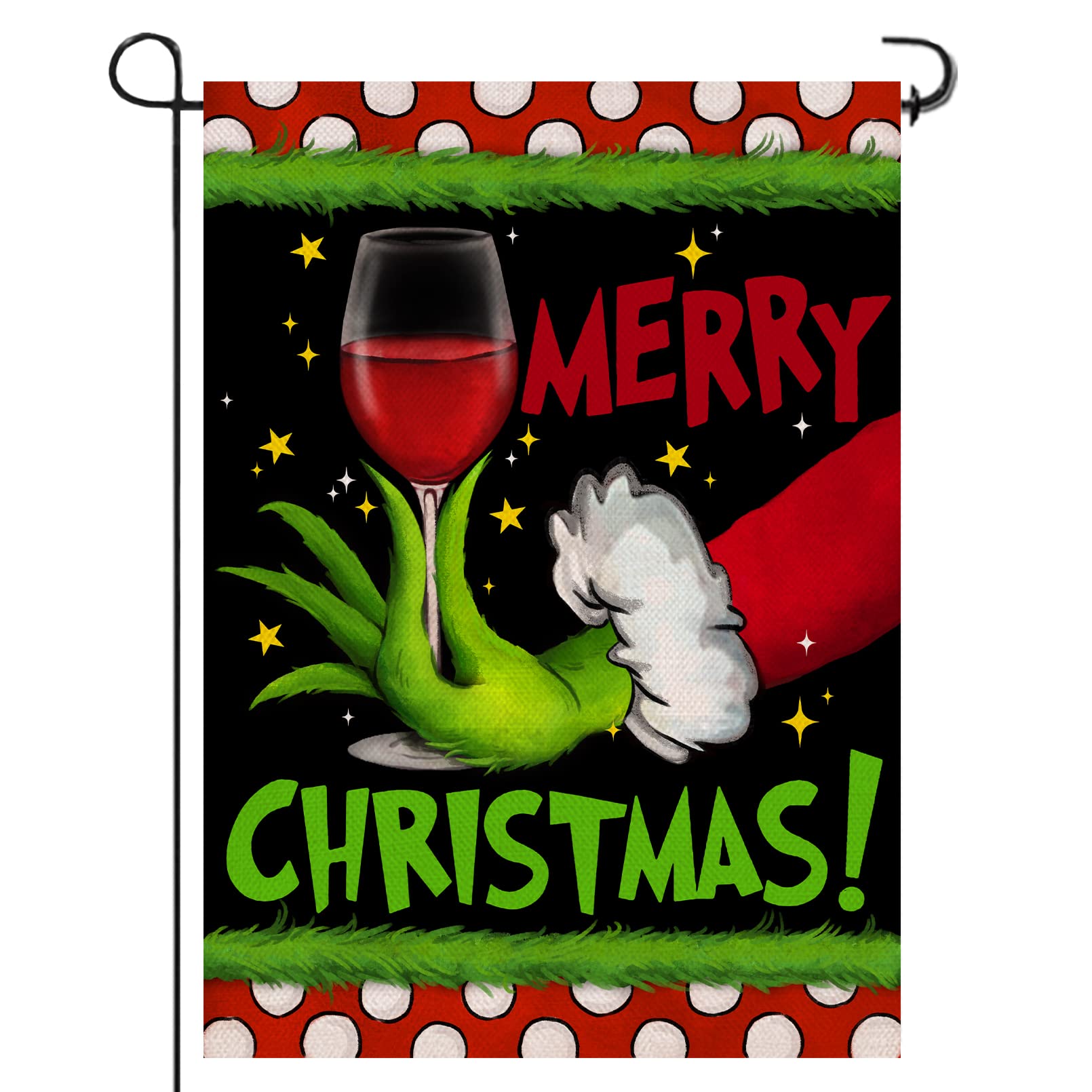 Artofy Merry Green Christmas Home Decorative Garden Flag, Xmas Yard Lawn Glass Outside Decor, Winter Outdoor Small Burlap Decoration Double Sided 12 x 18