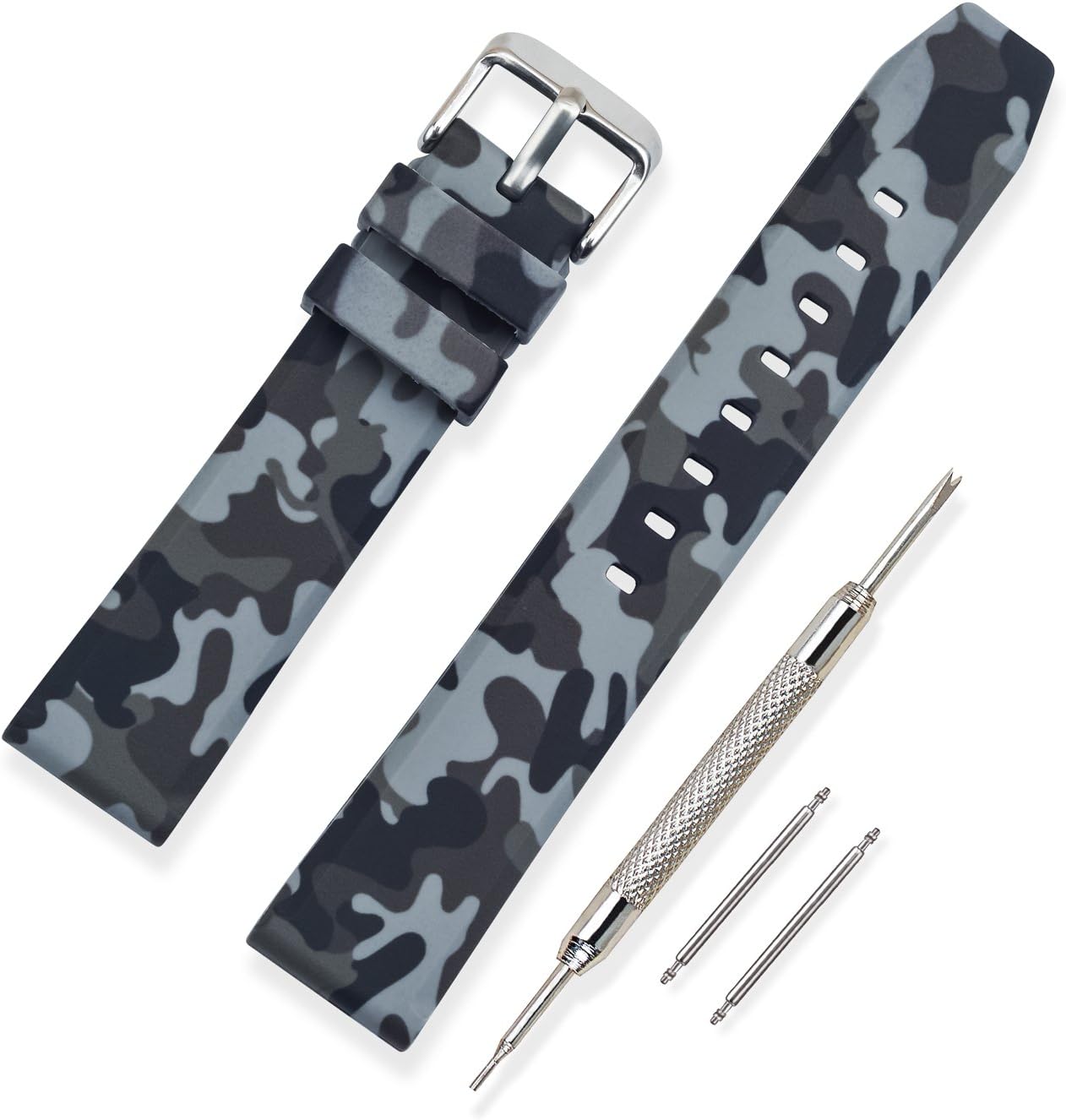 VINBANDWatch Strap Rubber Watch Band Camouflage Thicken Outdoor - 20mm, 22mm, 24mm Silicon Watch Bracelet with Brushed Stainless Steel Buckle