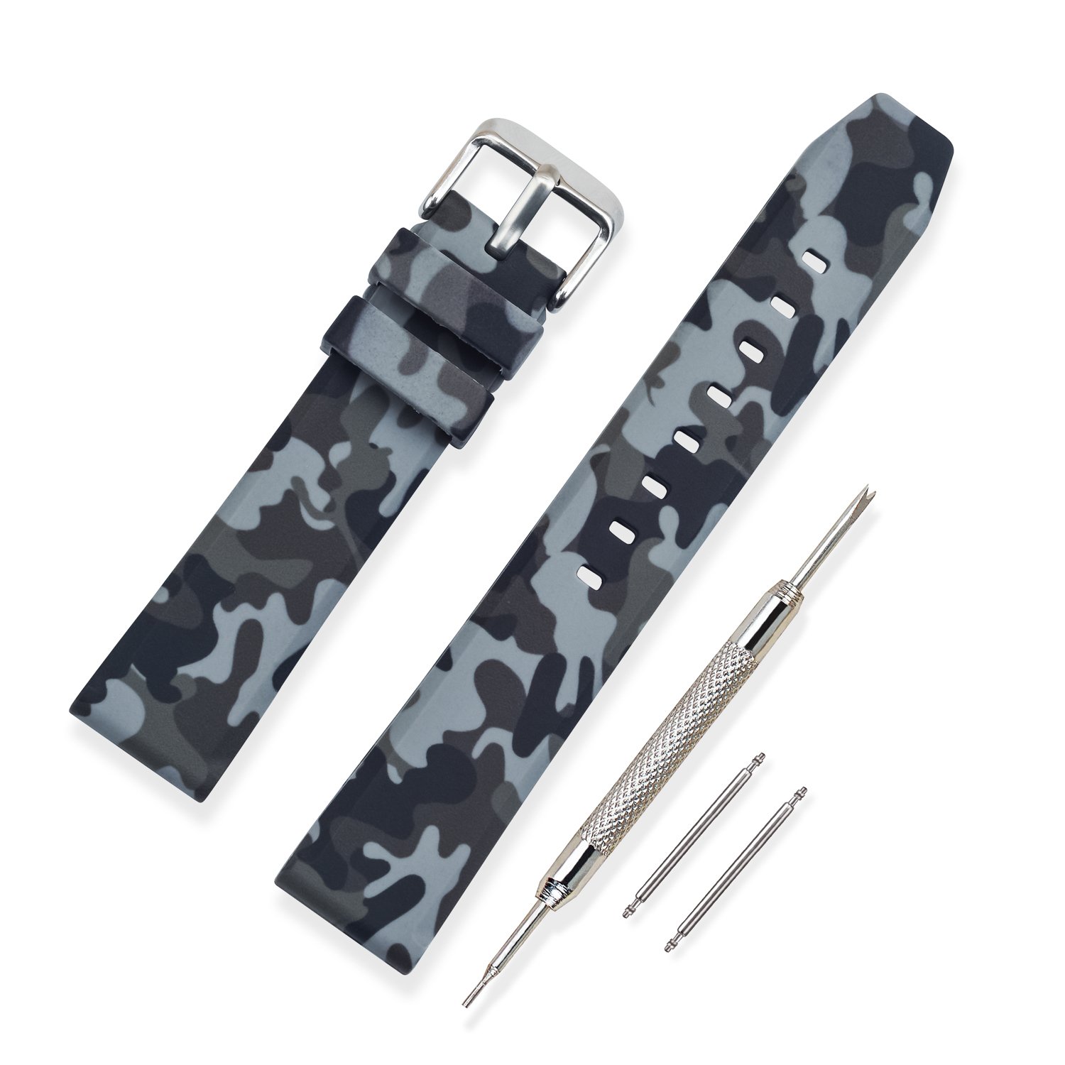 VINBANDWatch Strap Rubber Watch Band Camouflage Thicken Outdoor - 20mm, 22mm, 24mm Silicon Watch Bracelet with Brushed Stainless Steel Buckle