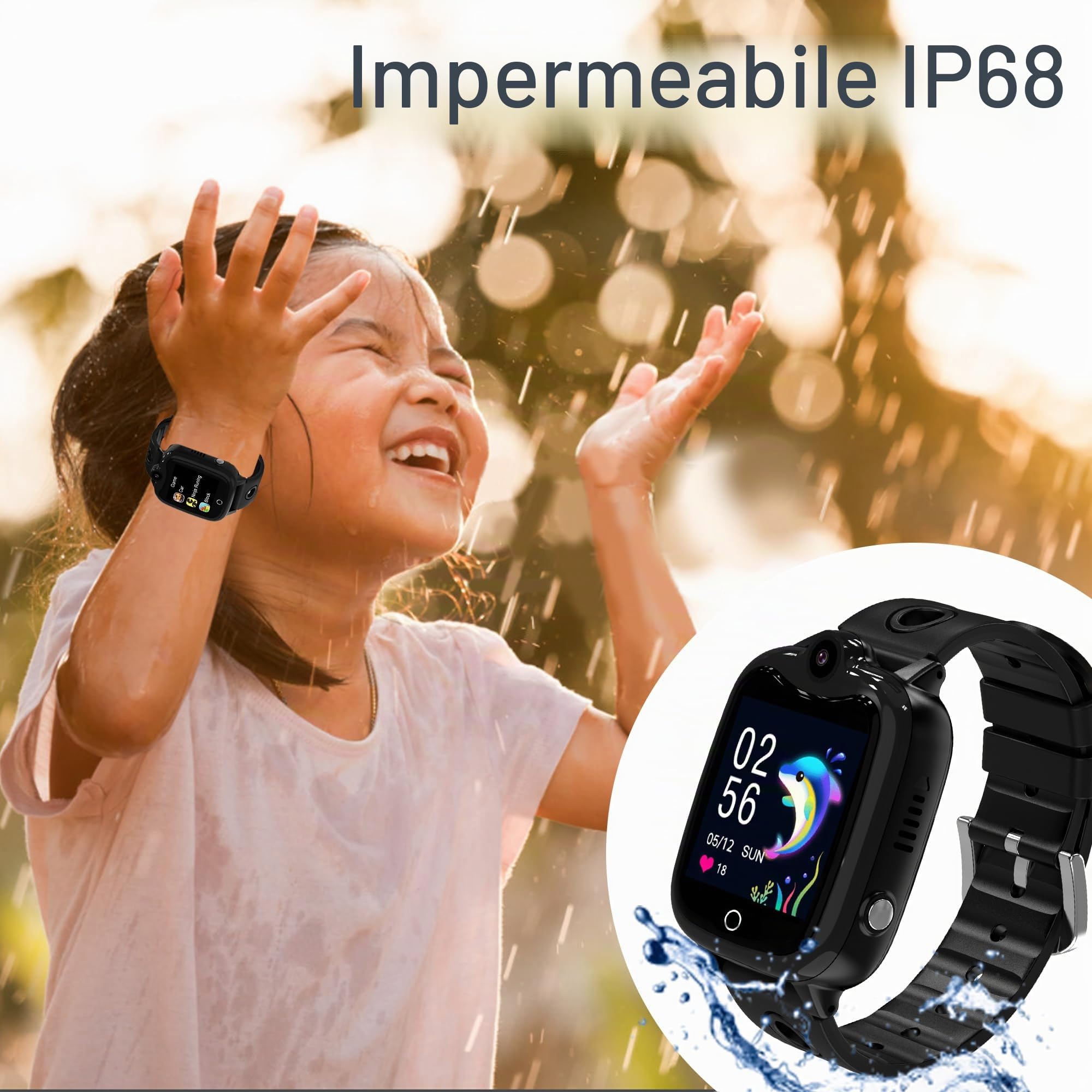 4G Smartwatch per Bambini, Smartwatch con GPS e SOS, Chiamate, Videochiamate, Chat e SMS, Fotocamera, IP68, Modalità Scuola, Sveglia, Torcia, Orologio Telefono Bambini Regalo per Ragazzi e Ragazze