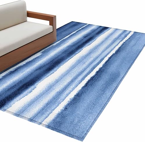 Miniatura 2 de 2.7x5 Area Rugs, Blue Stripes Non-Skid Rubber Backing Large Rectangle Rugs - Living Room Bedroom Home Office, Watercolor Retro Ombre Abstract Tie