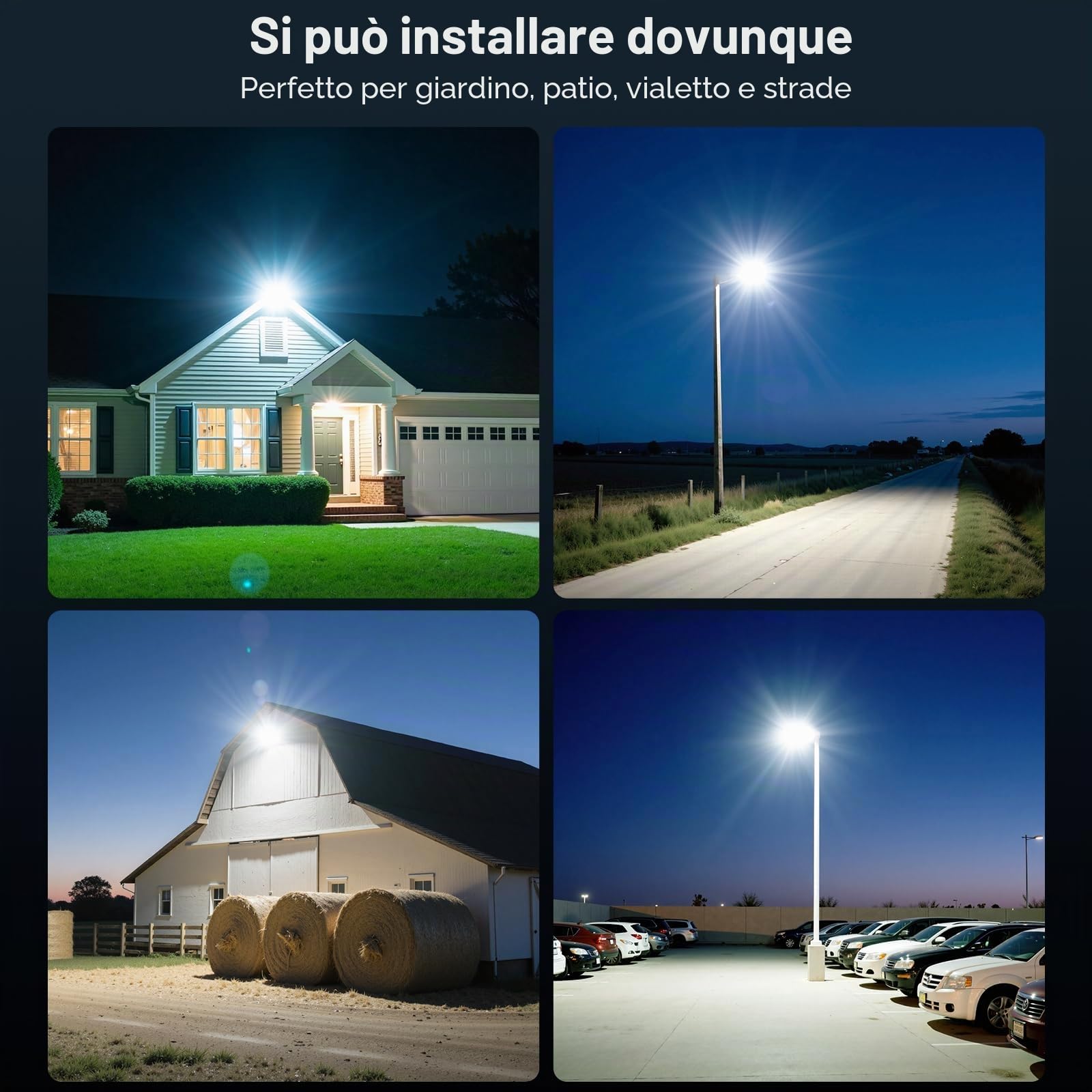 2600W Lampione Solare LED Esterno 1440 PRO LED Luminosi Lampioni Solari a Led da Esterno Alta Efficienza 30%, 4 modalità Lampione Solare grandangolo 240° Impermeabilità IP66, per Garage Strada