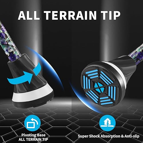 Miniatura 4 de All Terrain Walking Cane for ManWoman - Adjustable Shock Absorption Cane with Floral Surface Print, Canes for Women, Canes for Women for Stability -