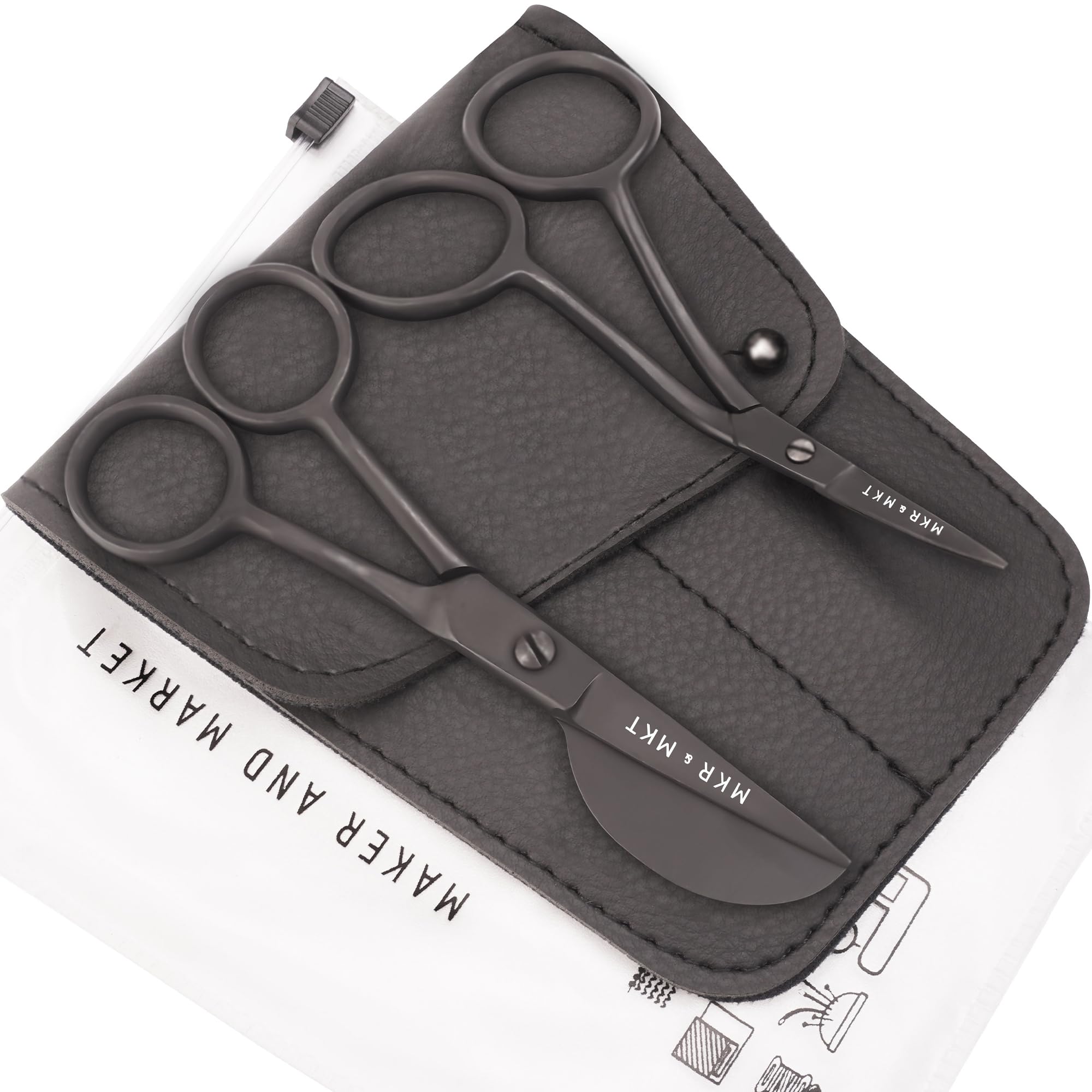 Juego de 2 tijeras pequeñas de bordado de 4.5 pulgadas, mini pico de pato de doble curva y hoja larga de doble curva con funda de bolsa (negro)