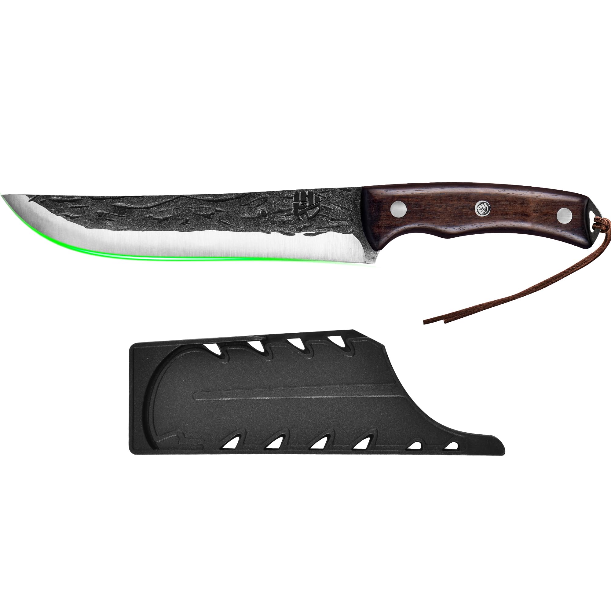 FULLHI Cuchillo deshuesador con funda,Cuchillo de cocina Full Tang,Cuchillo de acero al carbono para trinchar y deshuesar,Cuchillo de pesca para casa,Camping Barbacoa (Marrón, 17cm)