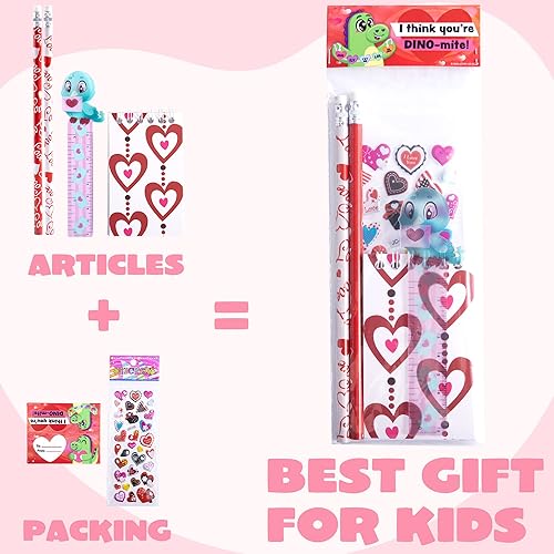Miniatura 4 de JOYIN Juego de 28 artículos de papelería para el día de San Valentín con tarjeta de regalo para niños, incluye lápices, reglas, cuaderno y