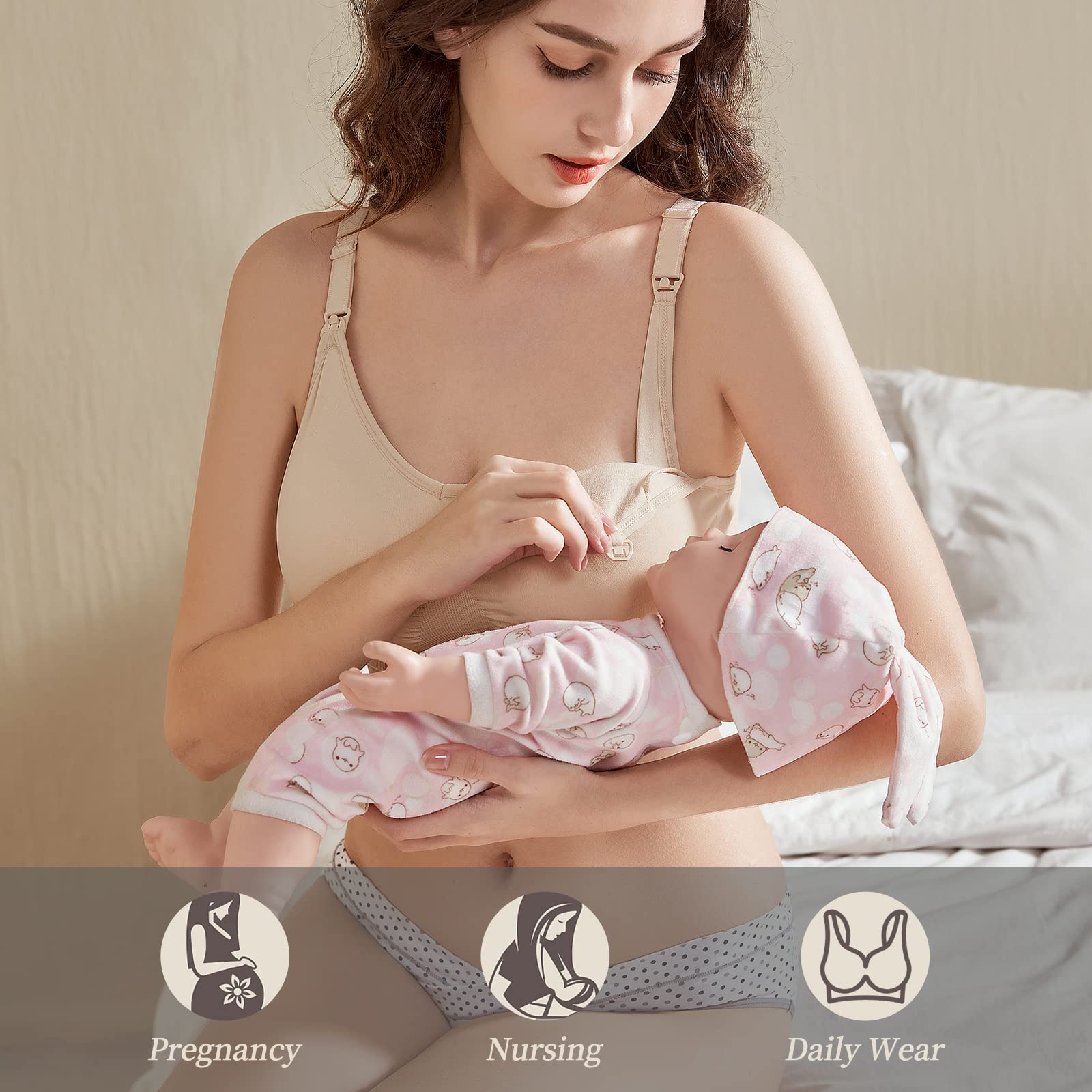 Soutien-Gorge d'allaitement 3PCS sans Couture Soutien Gorge Maternité sans Armature Bra de Grossesse avec Extra Extenseurs de Soutien-Gorge et Pinces pour Les Femmes