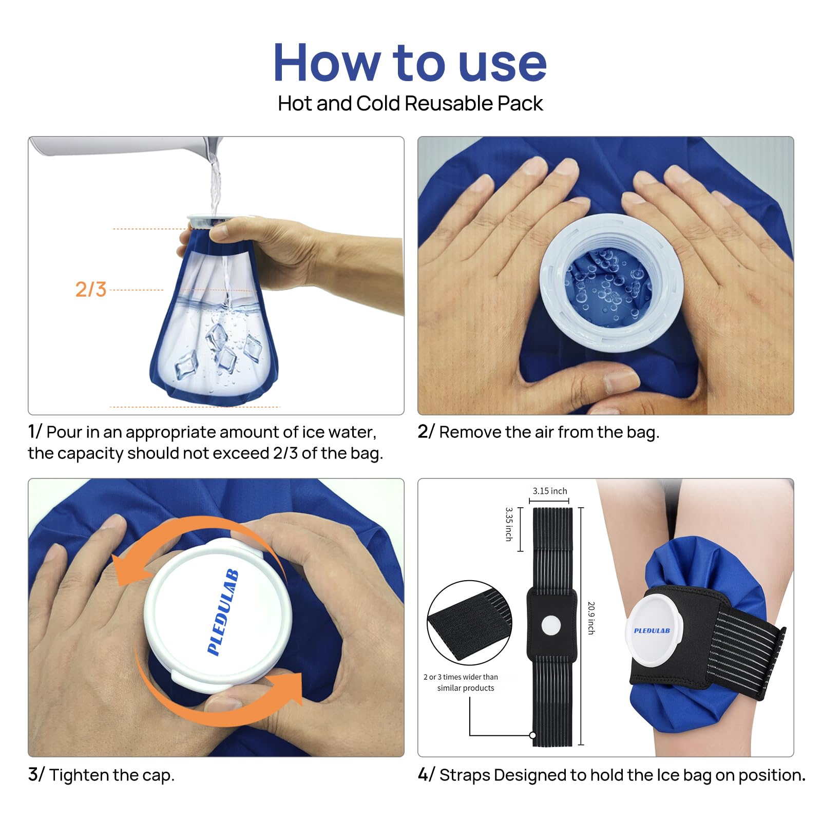 Pledulab Bolsa de hielo para lesiones, bolsa de hielo reutilizable, bolsa de agua caliente, terapia de frío y calor y alivio del dolor con envoltura elástica de apoyo transpirable, paquete de 4,