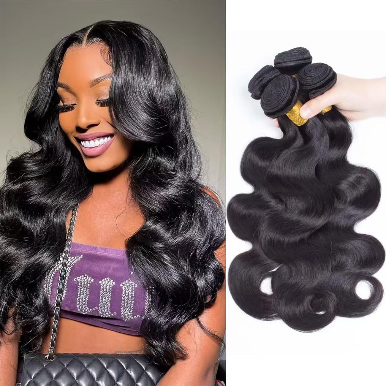 Body Wave Bundles Human Hair 8 10 12 14 Inch Human Hair Bundle 100% Unprocessed Brazilian Virgin Hair 4 Bundles Human Hair Extensions for Black Women