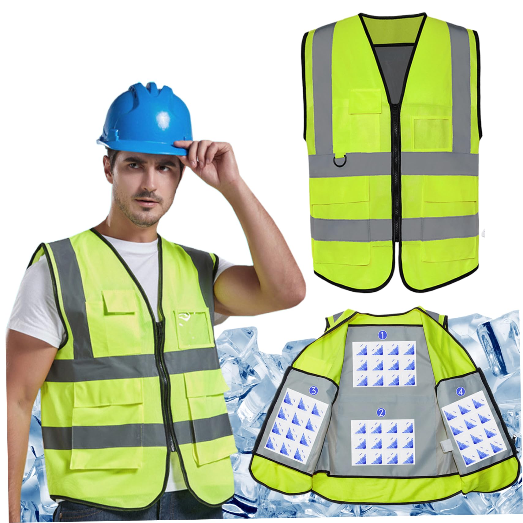 Chaleco de seguridad de enfriamiento con 4 paquetes de hielo Chaleco de hielo para hombres para hombres, alta visibilidad para trabajos al aire libre, construcción, funcionamiento y actividades