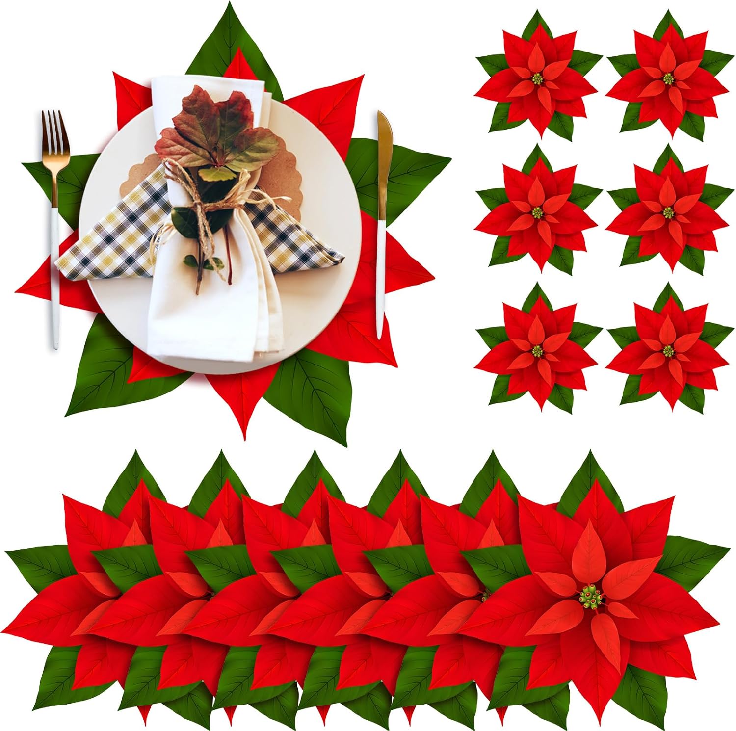 Suttmin 200 Pcs Christmas Paper Placemats Poinsettia Flower