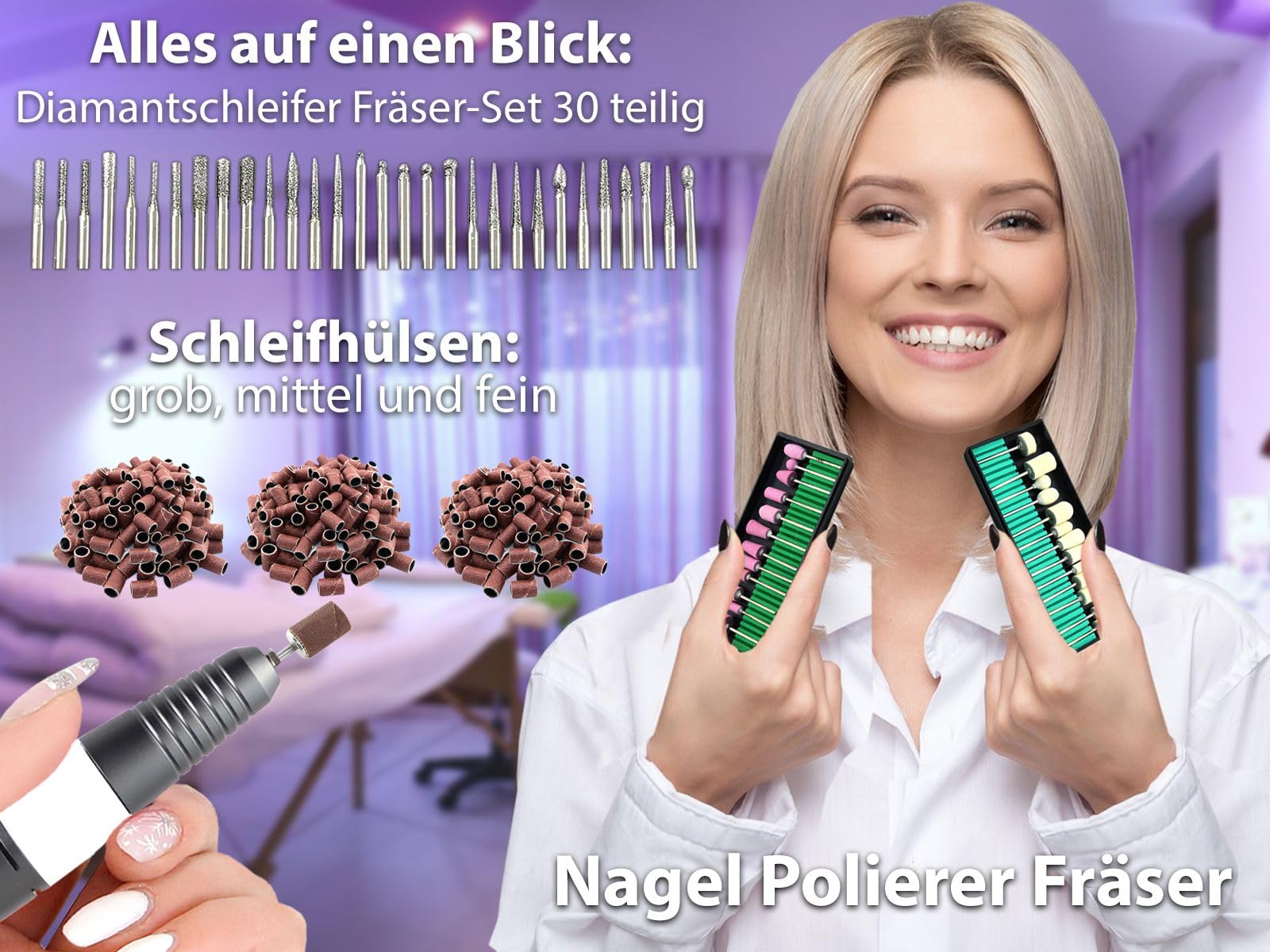 Fußpflegegerät Pediküre Fräser Fußpflege Set mit kompletter Ausstattung | Elektrisches Schleifgeräte Set mit Nagelzangen, Hornhautentfernern und Nagelfräser-Bits