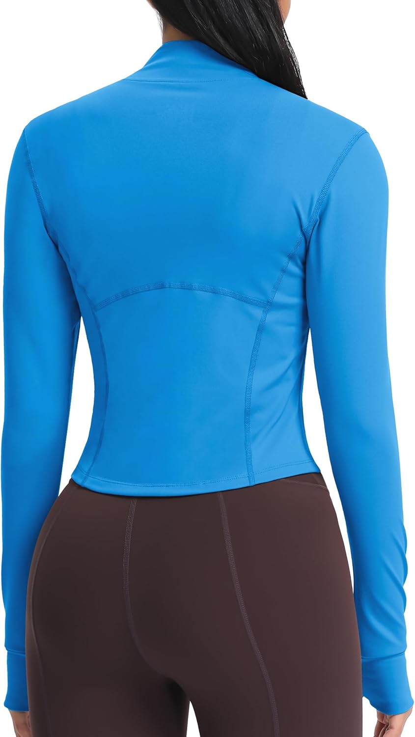 Women BBL Jacket Full Zip UP Workout Athletic Cropped Jacket wIth Thumb Holes Running Yoga Sportswear