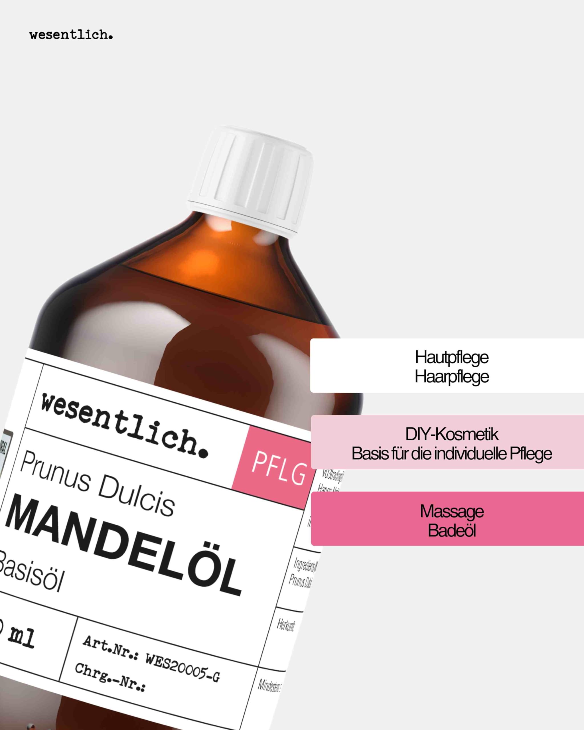 wesentlich. Olejek migdałowy 500 ml – 100% czysty olej bazowy – naturalna pielęgnacja skóry, włosów i twarzy – czysta pielęgnacja bez dodatków