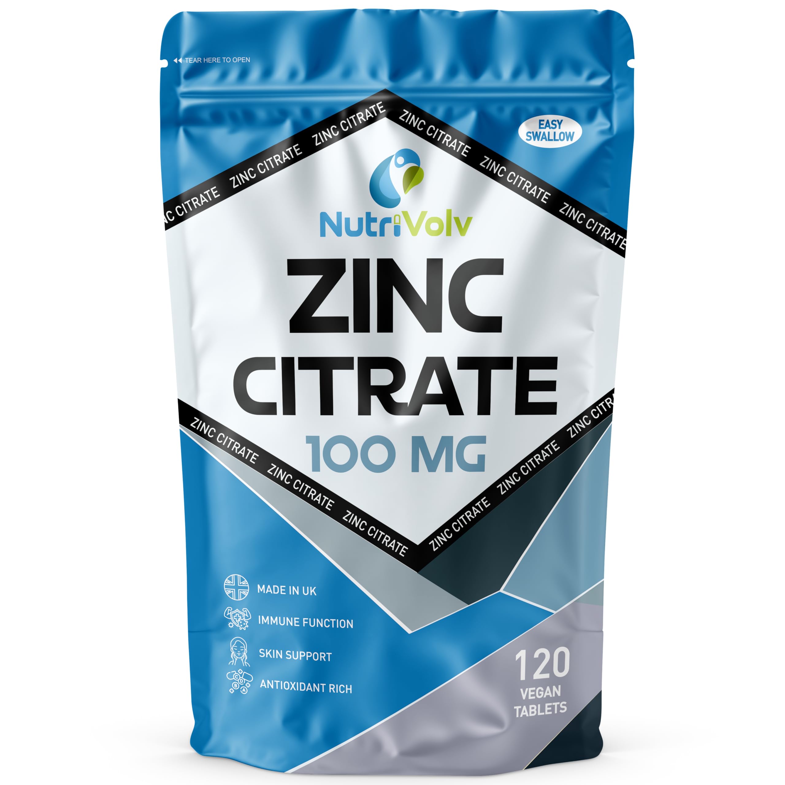 Zinc Citrate 100mg Supplements Immune Health Fertility Vision Acne Skin Hair | 120 Tablets