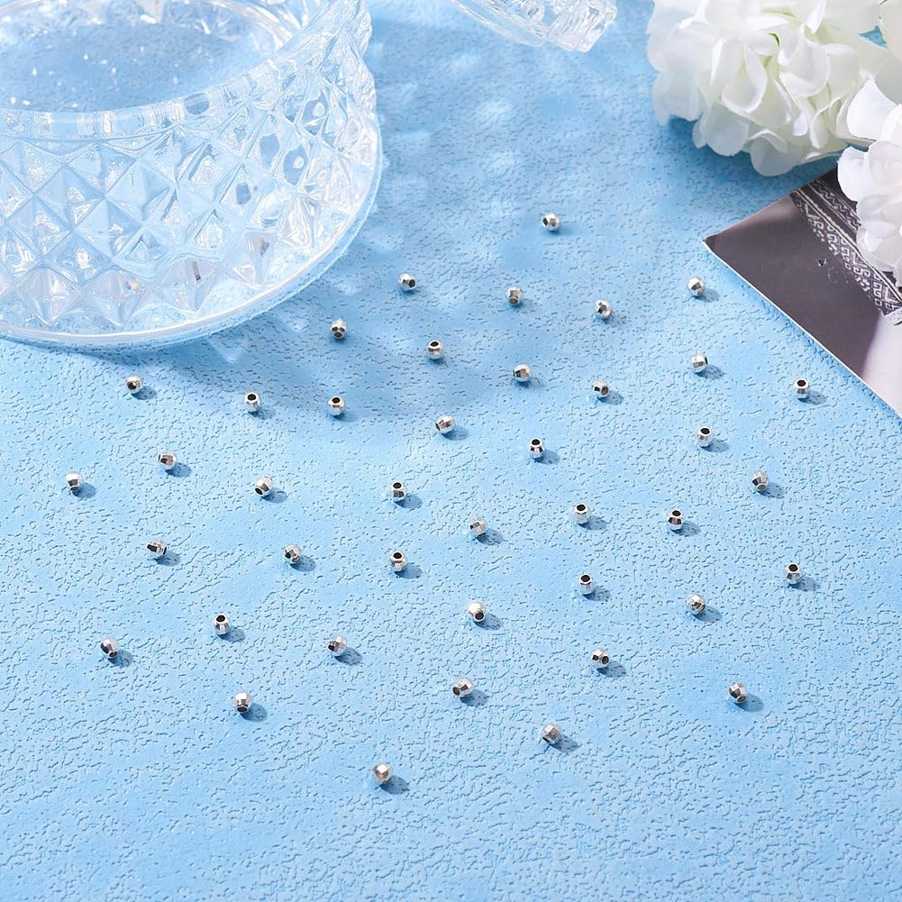 FASHEWELRY 50 Pcs 925 Sterling Silver Round Beads Bulk 3 mm Focal Beads Round Ball Beads Faceted Loose Spacer Beads for Bracelet Necklace Earring DIY Crafts Jewelry Making - Image 4