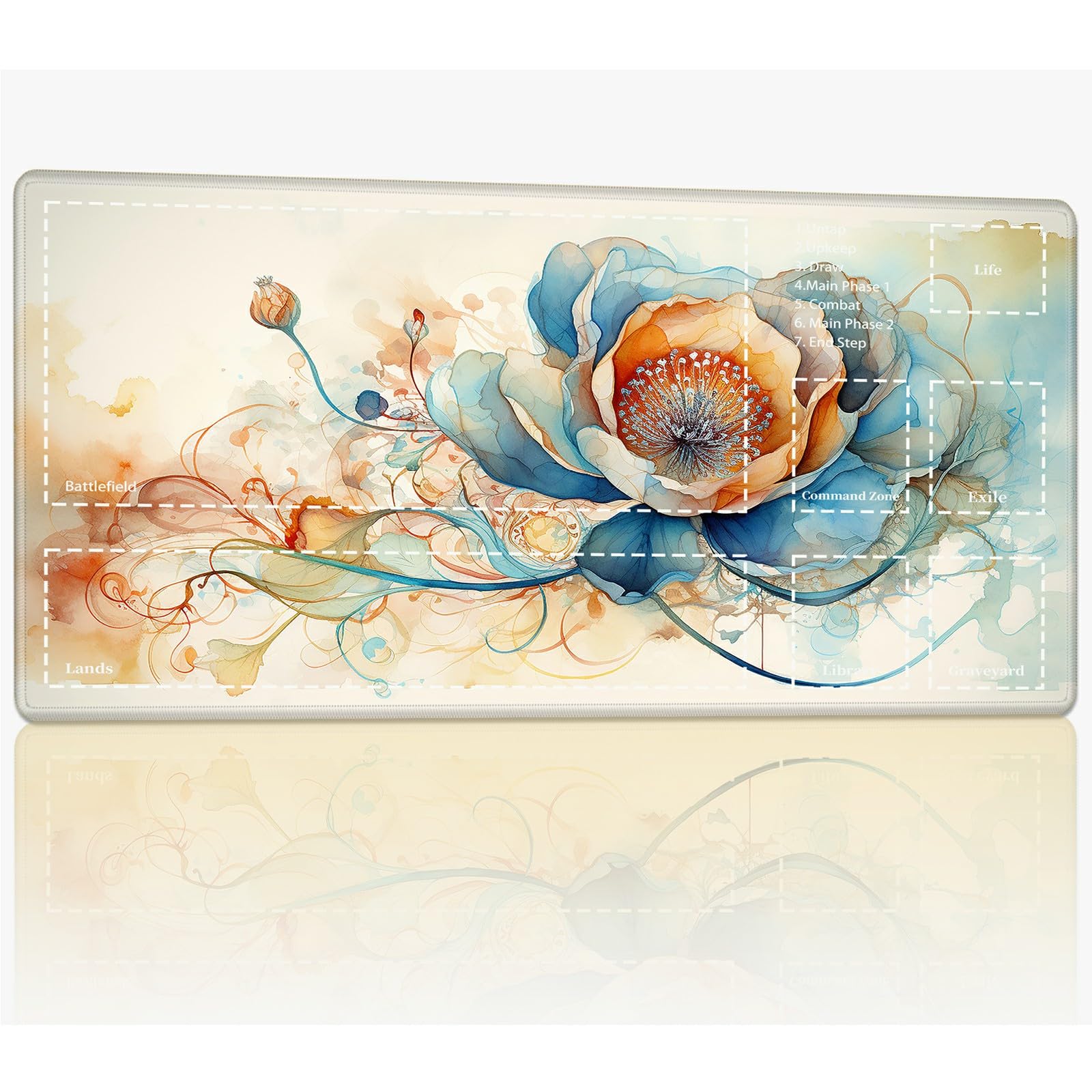 Playmat with Zones for MTG Magic The Gathering, 24 x 14 inches Stitched TCG Trading Card Play Mat Commander Board Game Mats Smooth Rubber Surface Battle Game Desk Mat, Abstract Art Flower — image 1