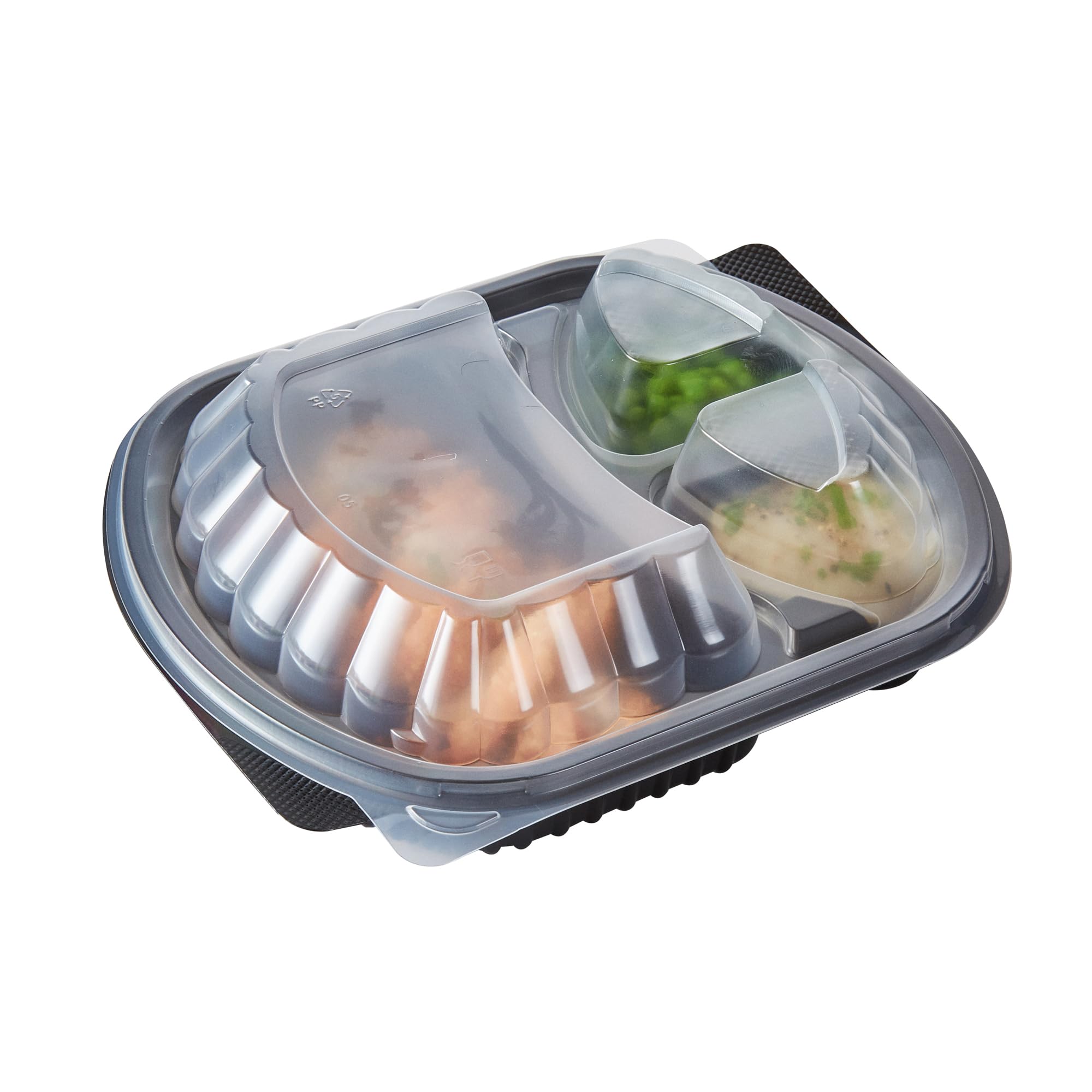 Restaurantware-Chef 101 27 Ounce Meal Prep Containers, 100 Microwavable To Go Containers With Lids - 3 Compartments, Disposable, Black Plastic Oval Food Containers, For Hot And Cold Food, Freezable